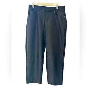 Spanx Vegan Leather Straight Leg Pants Women’s Size Large Black 5 Pocket Pull On